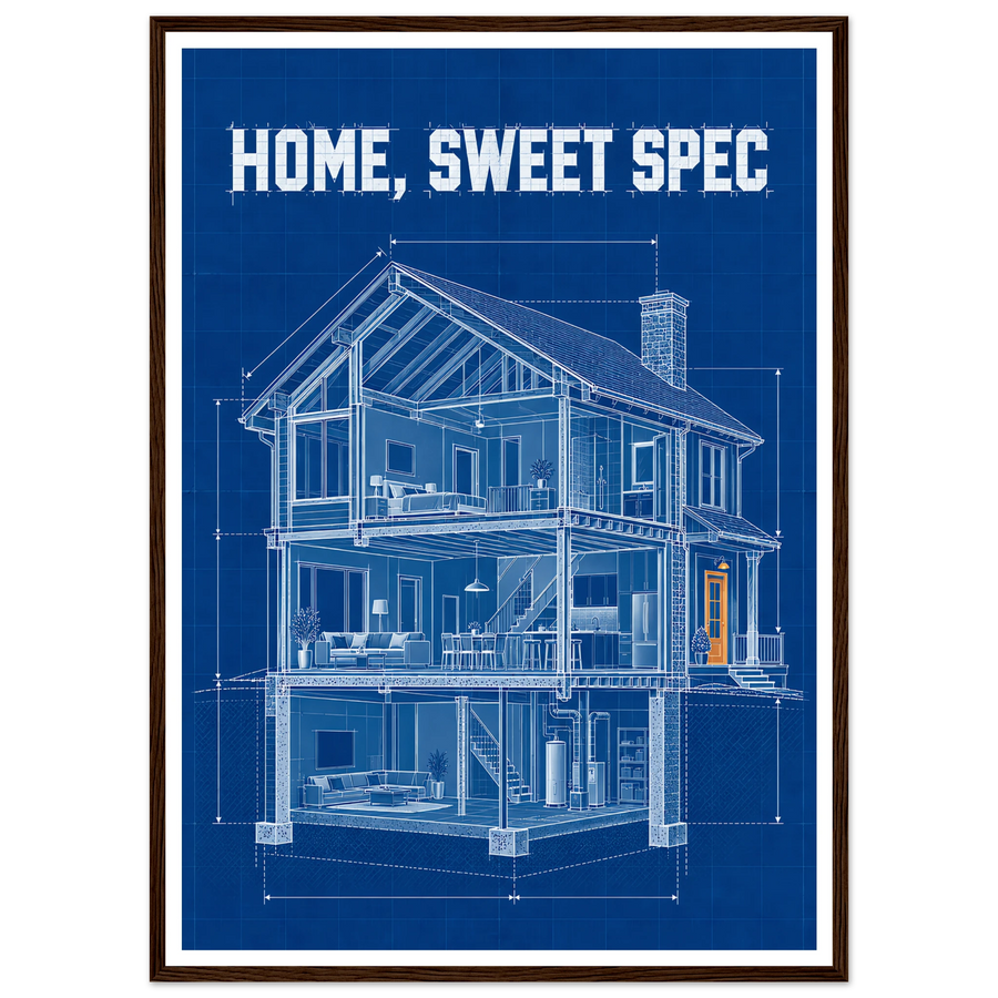 HOME, SWEET SPEC, wooden frame, dark wood frame