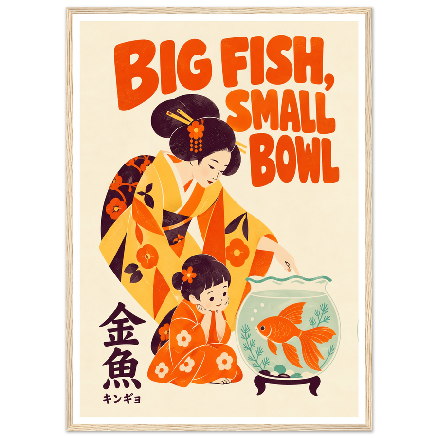 BIG FISH, SMALL BOWL, wooden frame, wood frame