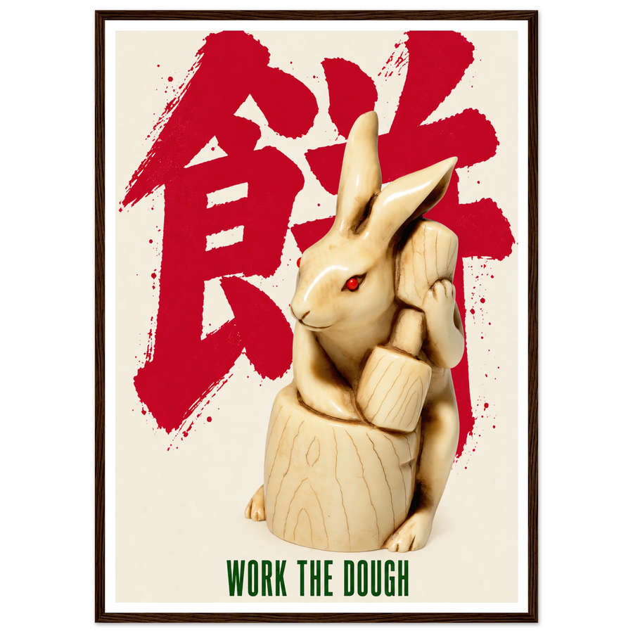 WORK THE DOUGH, wooden frame, dark wood frame