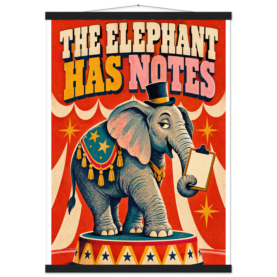 THE ELEPHANT HAS NOTES, magnetic hanger, black wall hanger