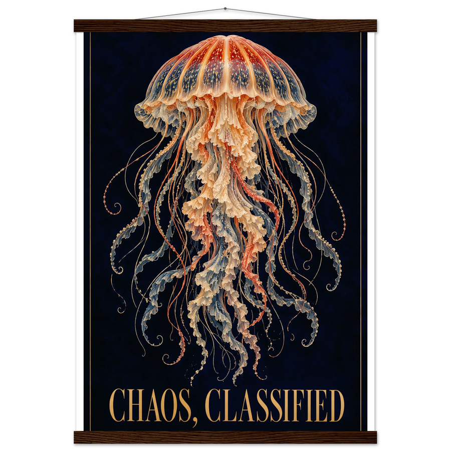 CHAOS, CLASSIFIED, magnetic hanger, dark wood wall hanger