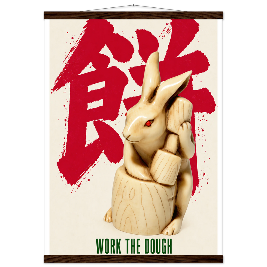 WORK THE DOUGH, magnetic hanger, dark wood wall hanger