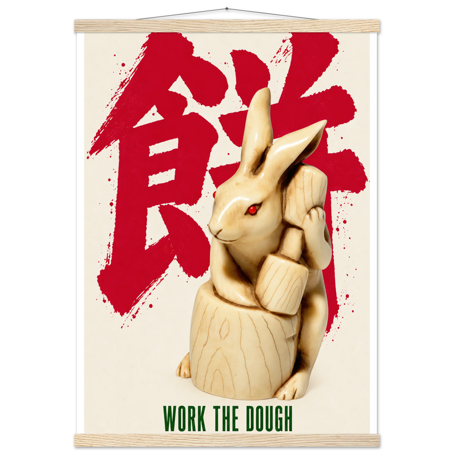 WORK THE DOUGH, magnetic hanger, natural wood wall hanger