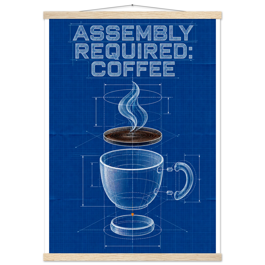 ASSEMBLY REQUIRED: COFFEE, magnetic hanger, natural wood wall hanger