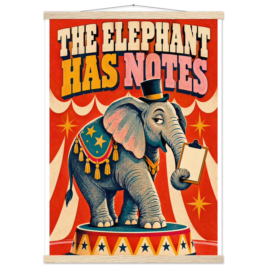 THE ELEPHANT HAS NOTES, magnetic hanger, natural wood wall hanger