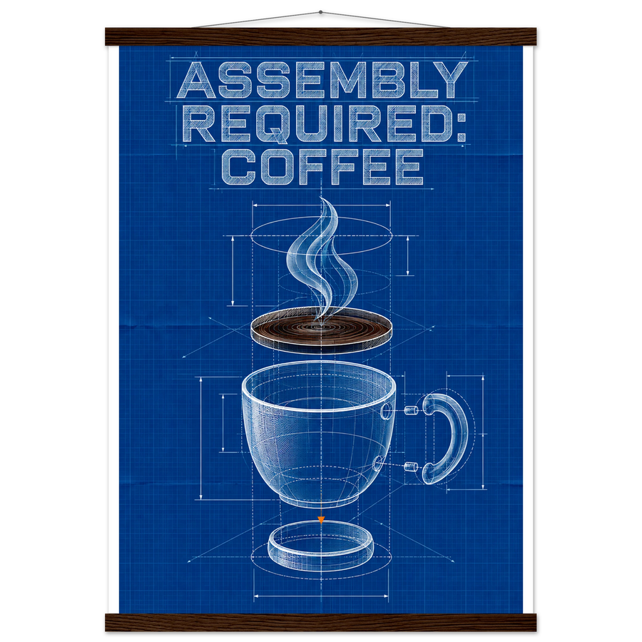 ASSEMBLY REQUIRED: COFFEE, magnetic hanger, dark wood wall hanger