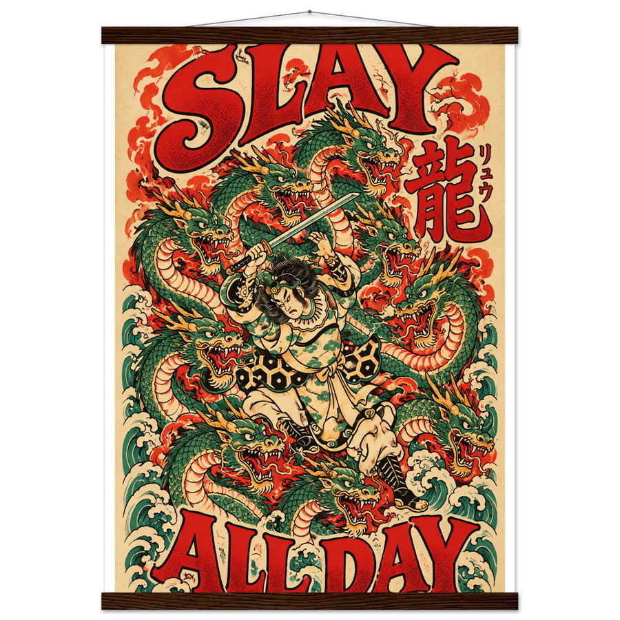 SLAY ALL DAY, magnetic hanger, dark wood wall hanger