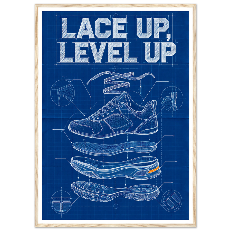 LACE UP, LEVEL UP, wooden frame, wood frame