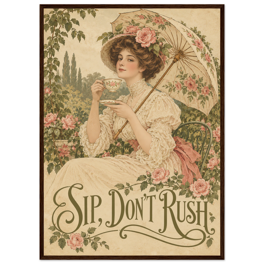 SIP, DON'T RUSH, wooden frame, dark wood frame
