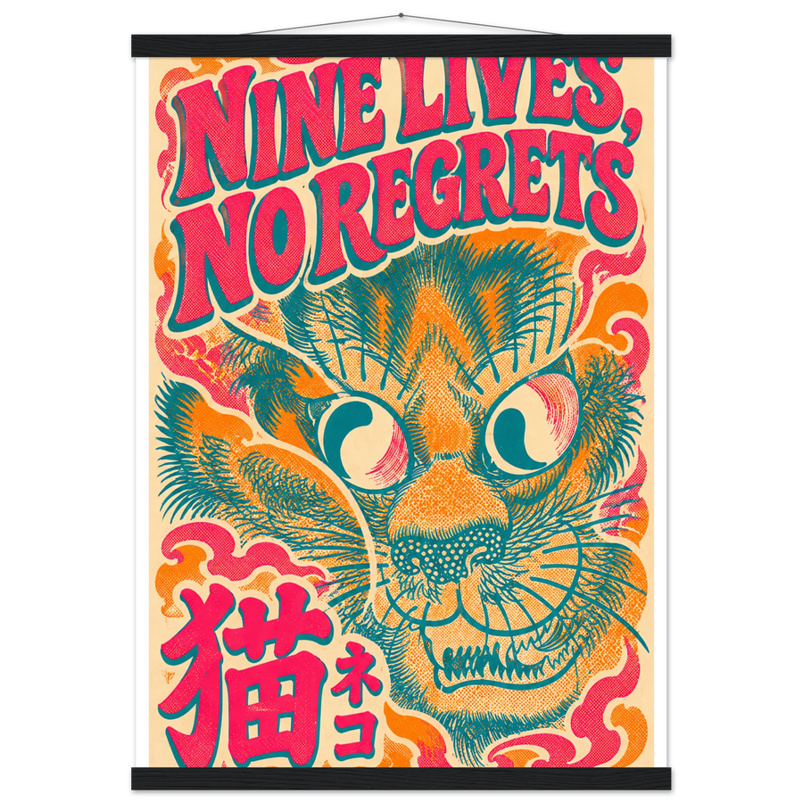 NINE LIVES, NO REGRETS, magnetic hanger, black wall hanger