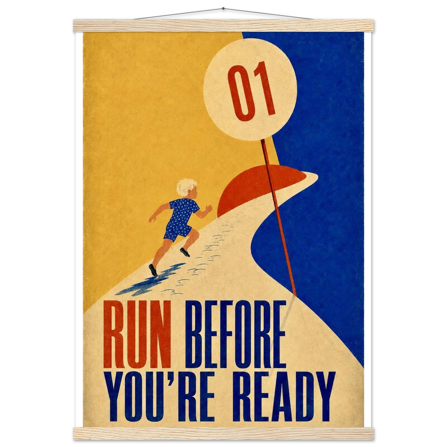 RUN BEFORE YOU'RE READY, magnetic hanger, natural wood wall hanger