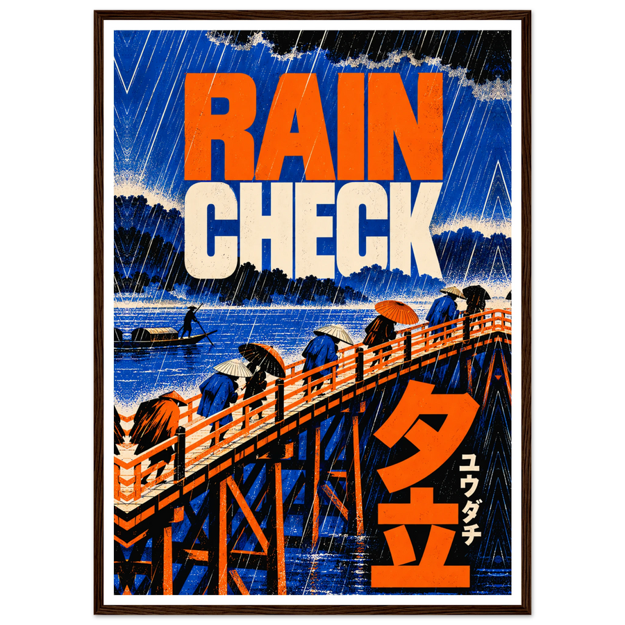 RAIN CHECK, wooden frame, dark wood frame