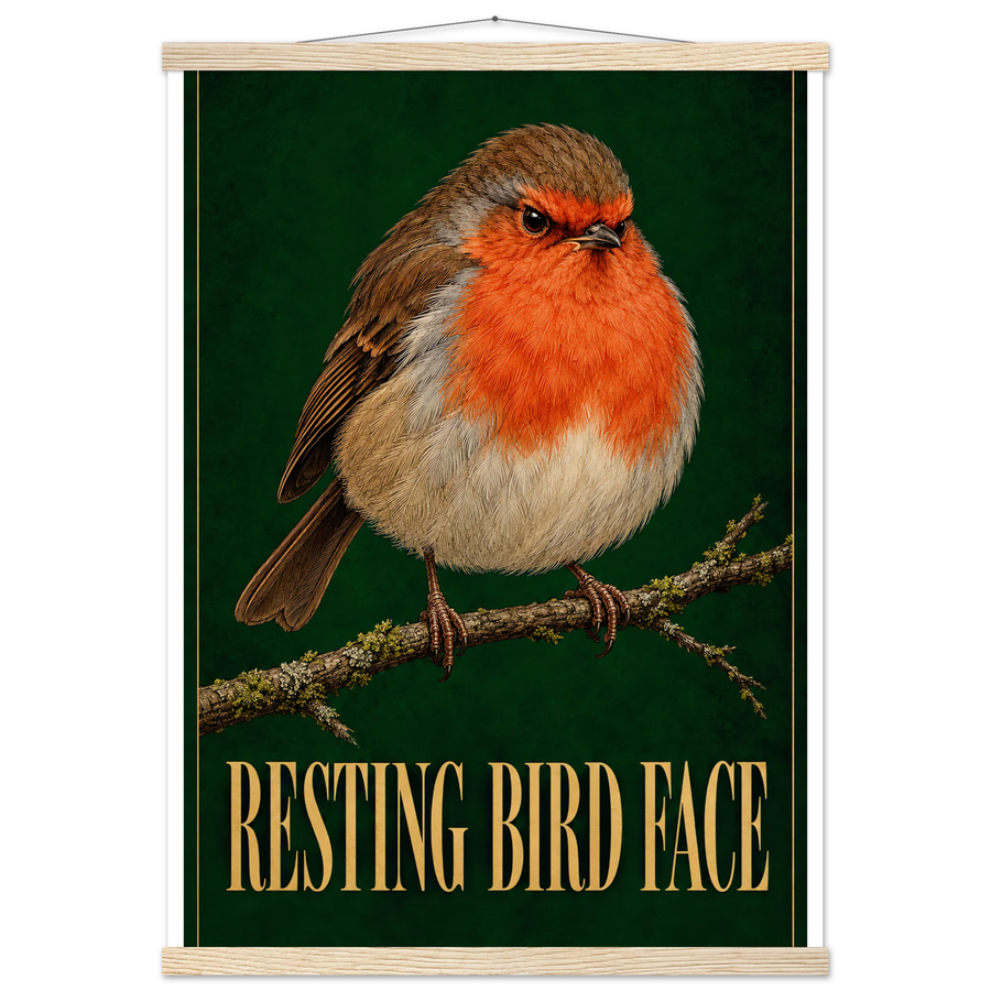 RESTING BIRD FACE, magnetic hanger, natural wood wall hanger