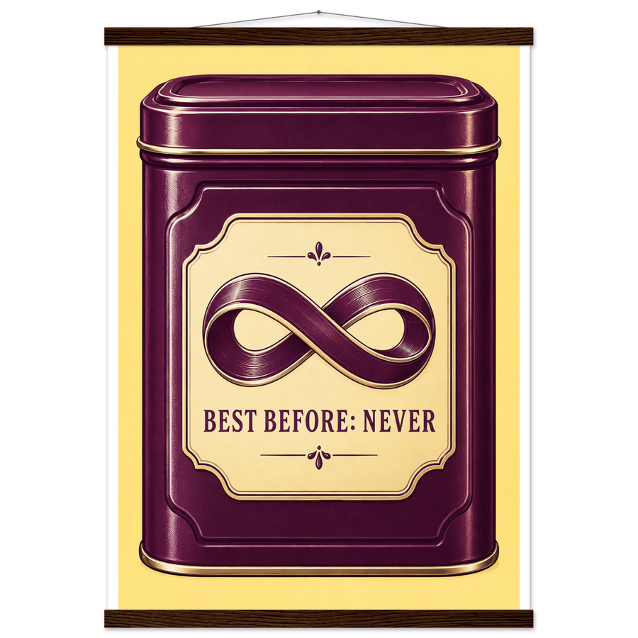 BEST BEFORE: NEVER, magnetic hanger, dark wood wall hanger