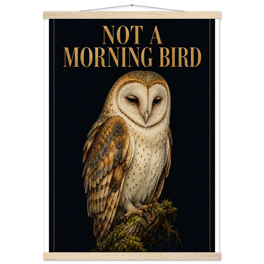 NOT A MORNING BIRD, magnetic hanger, natural wood wall hanger