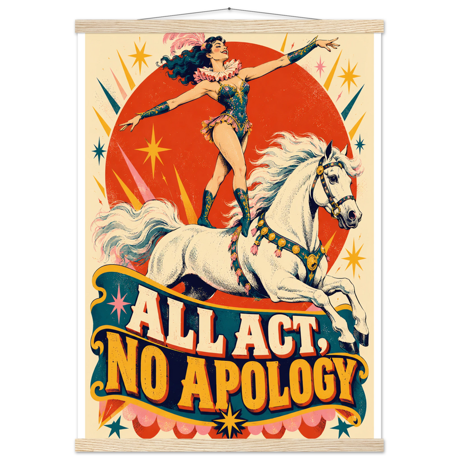 ALL ACT, NO APOLOGY, magnetic hanger, natural wood wall hanger