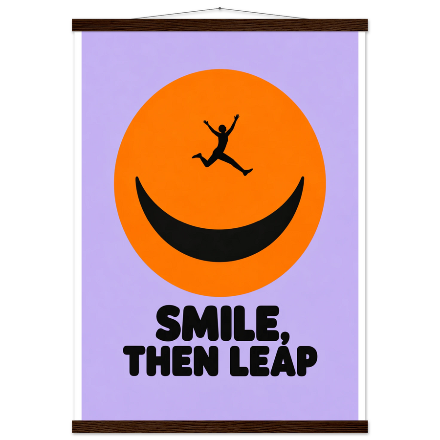 SMILE, THEN LEAP, magnetic hanger, dark wood wall hanger