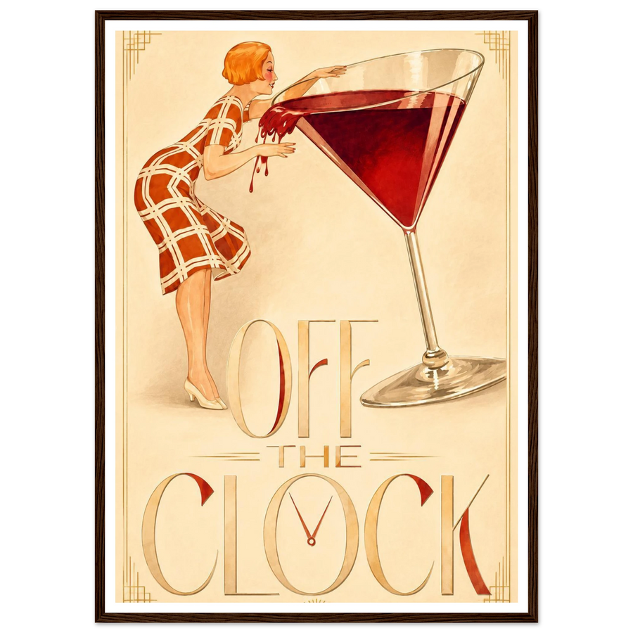 OFF THE CLOCK, wooden frame, dark wood frame