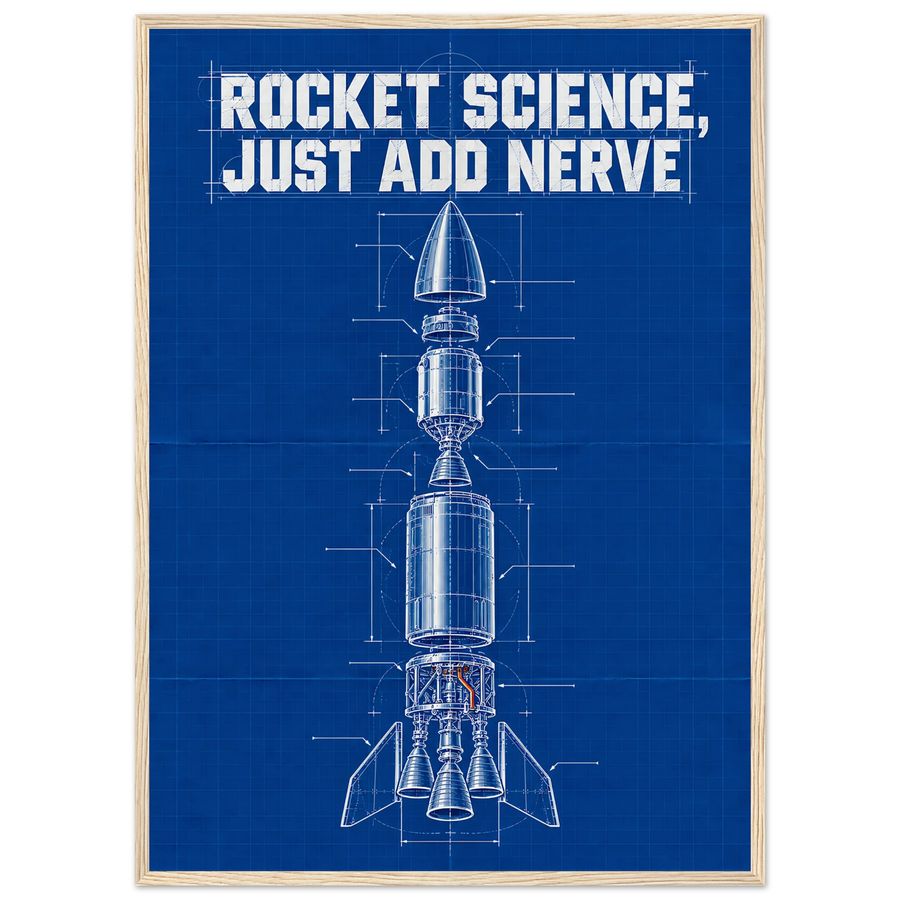 ROCKET SCIENCE, JUST ADD NERVE, wooden frame, wood frame