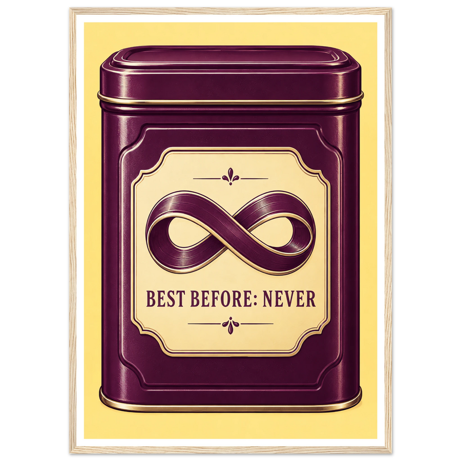 BEST BEFORE: NEVER, wooden frame, wood frame