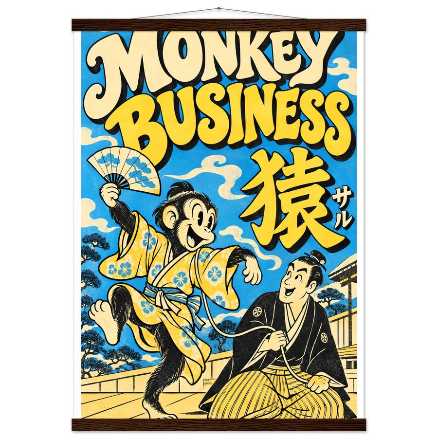 MONKEY BUSINESS, magnetic hanger, dark wood wall hanger