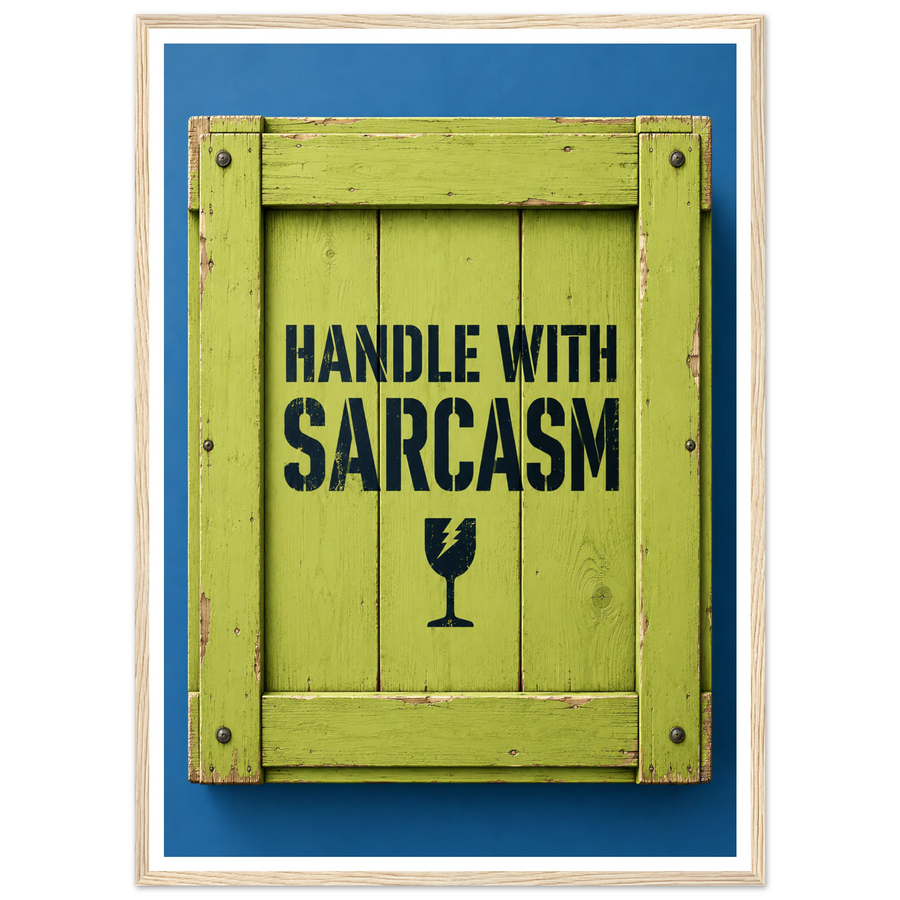 HANDLE WITH SARCASM, wooden frame, wood frame