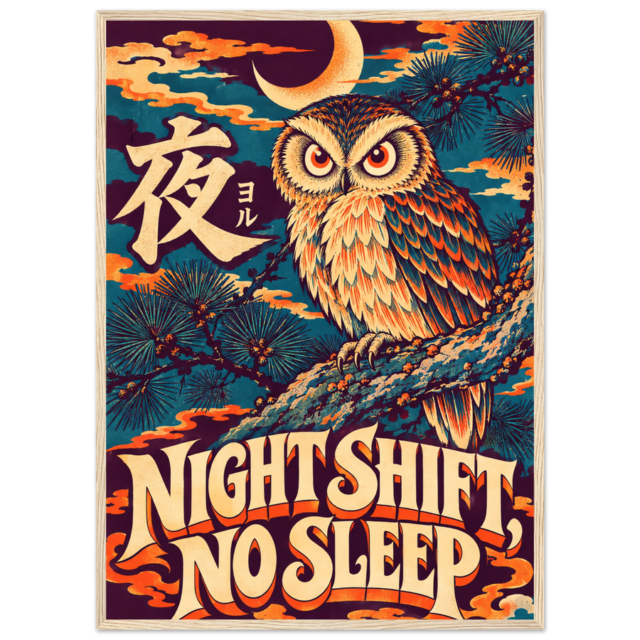 NIGHT SHIFT, NO SLEEP, wooden frame, wood frame
