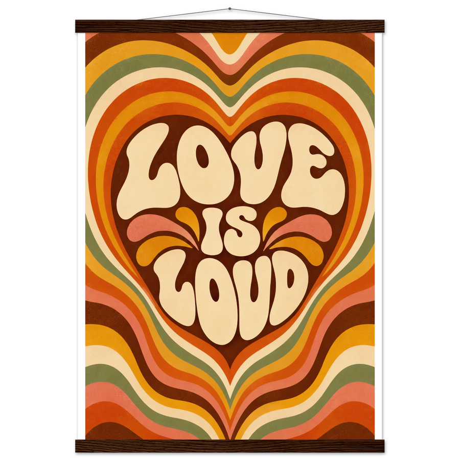 LOVE IS LOUD, magnetic hanger, dark wood wall hanger
