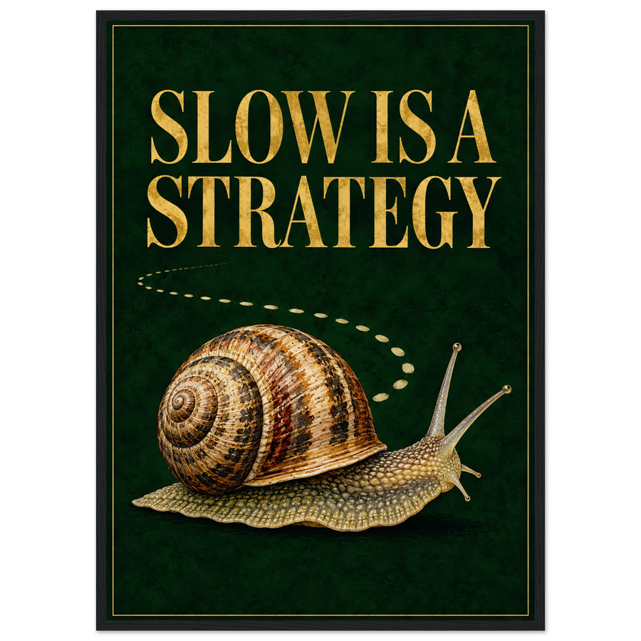 SLOW IS A STRATEGY, wooden frame, black frame