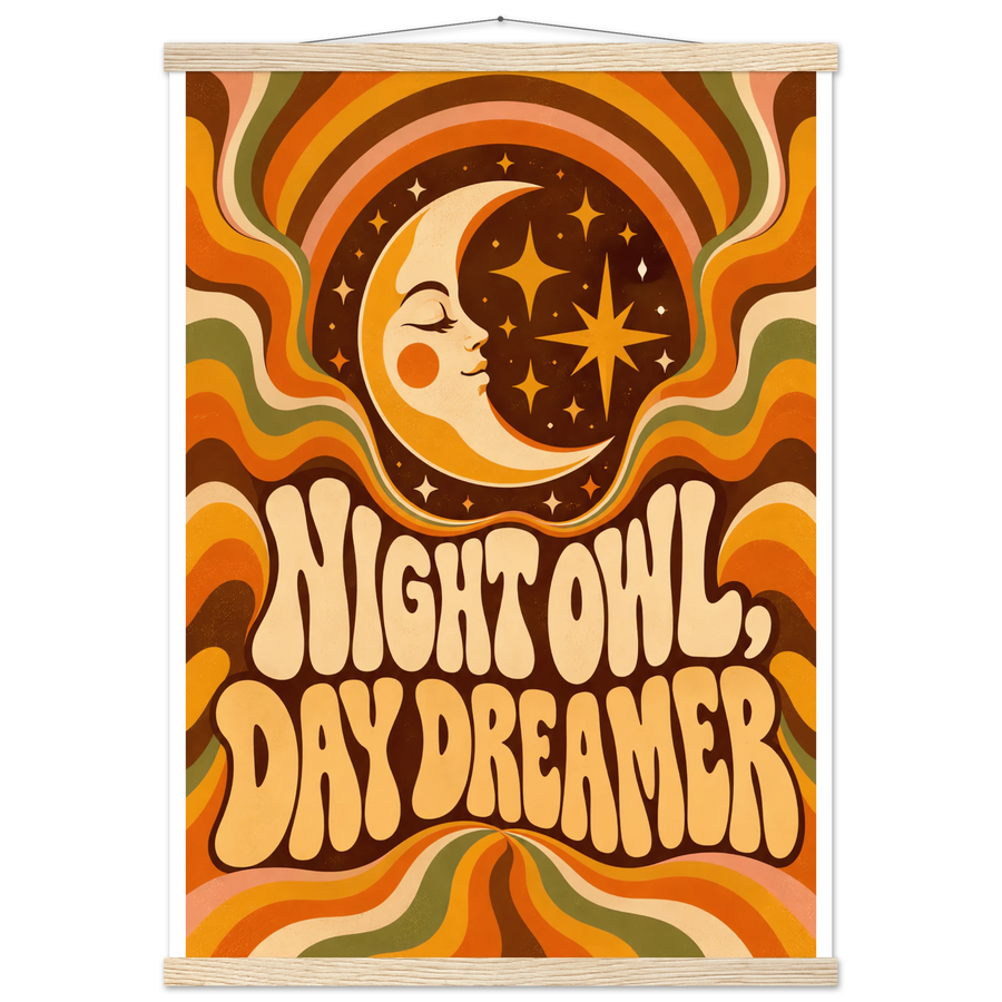 NIGHT OWL, DAY DREAMER, magnetic hanger, natural wood wall hanger
