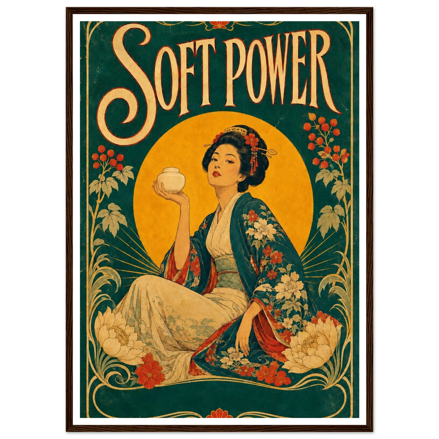 SOFT POWER, wooden frame, dark wood frame