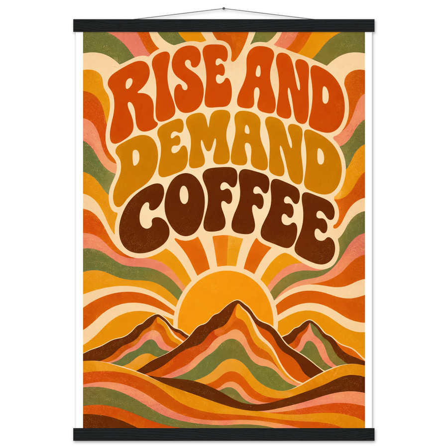 RISE AND DEMAND COFFEE, magnetic hanger, black wall hanger