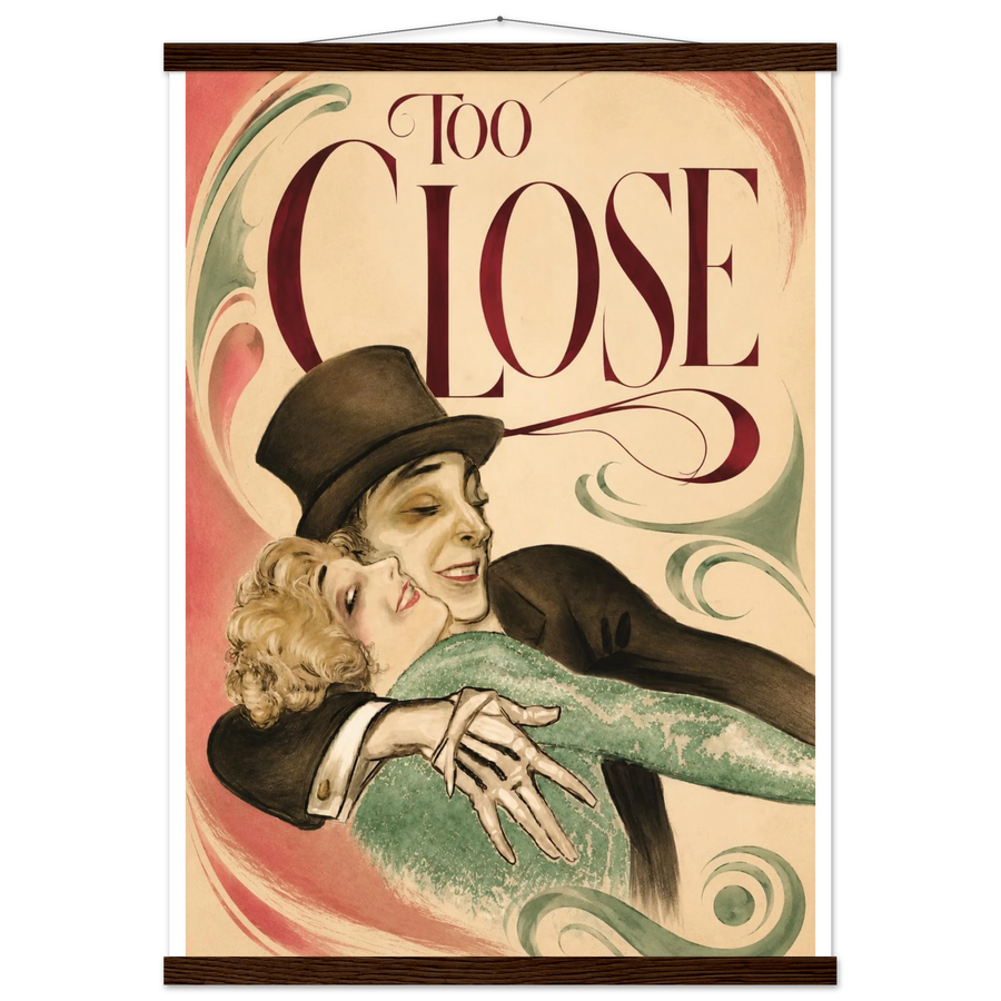 TOO CLOSE, magnetic hanger, dark wood wall hanger