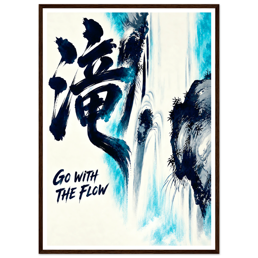 GO WITH THE FLOW, wooden frame, dark wood frame
