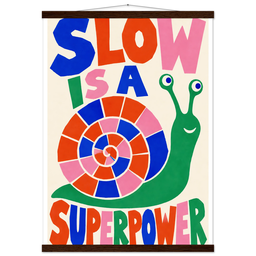 SLOW IS A SUPERPOWER, magnetic hanger, dark wood wall hanger