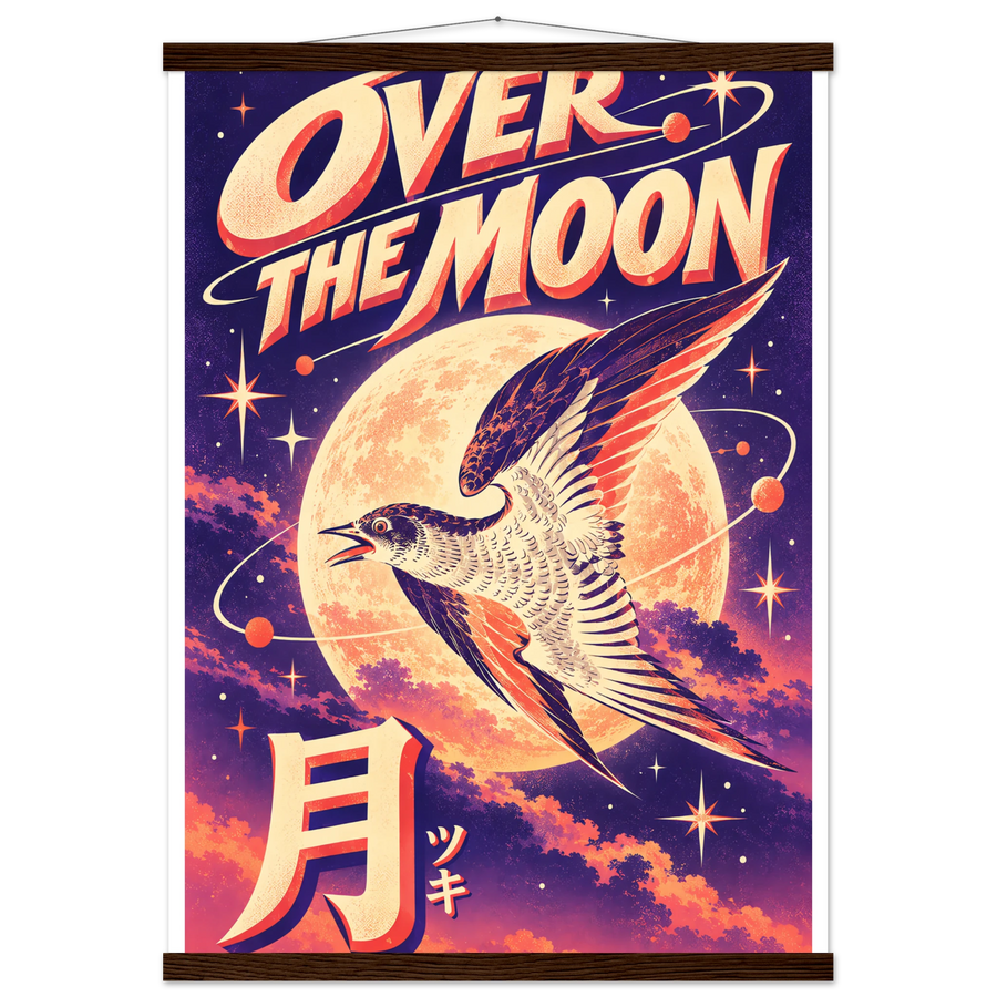 OVER THE MOON, magnetic hanger, dark wood wall hanger