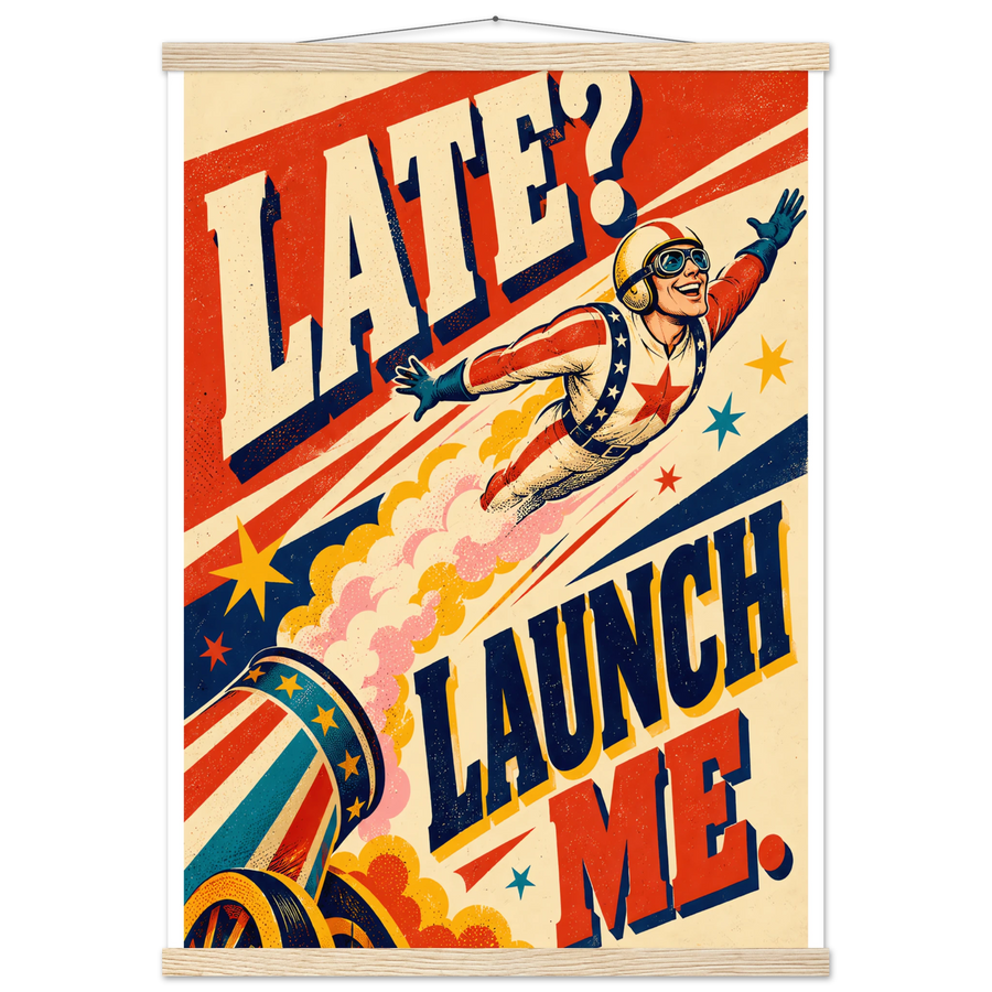 LATE? LAUNCH ME., magnetic hanger, natural wood wall hanger