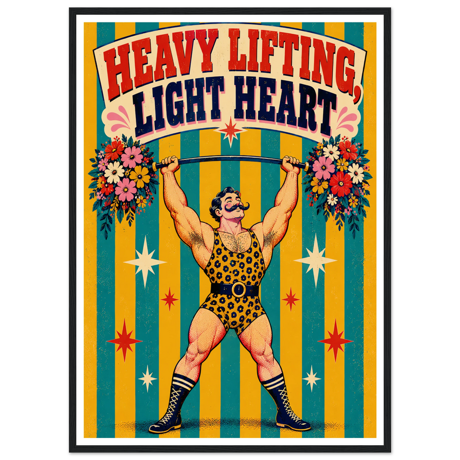 HEAVY LIFTING, LIGHT HEART, wooden frame, black frame
