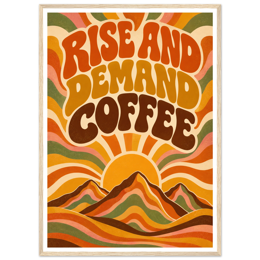 RISE AND DEMAND COFFEE, wooden frame, wood frame