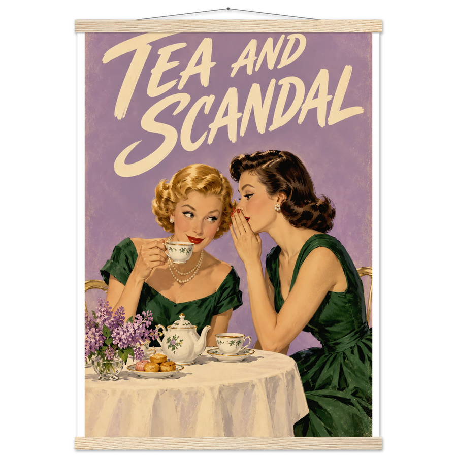TEA AND SCANDAL, magnetic hanger, natural wood wall hanger