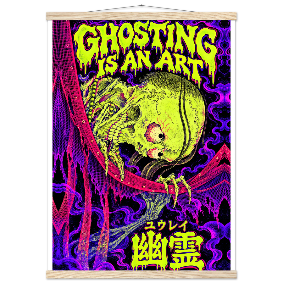 GHOSTING IS AN ART, magnetic hanger, natural wood wall hanger