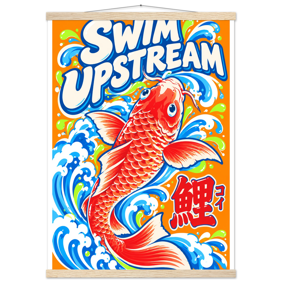 SWIM UPSTREAM, magnetic hanger, natural wood wall hanger