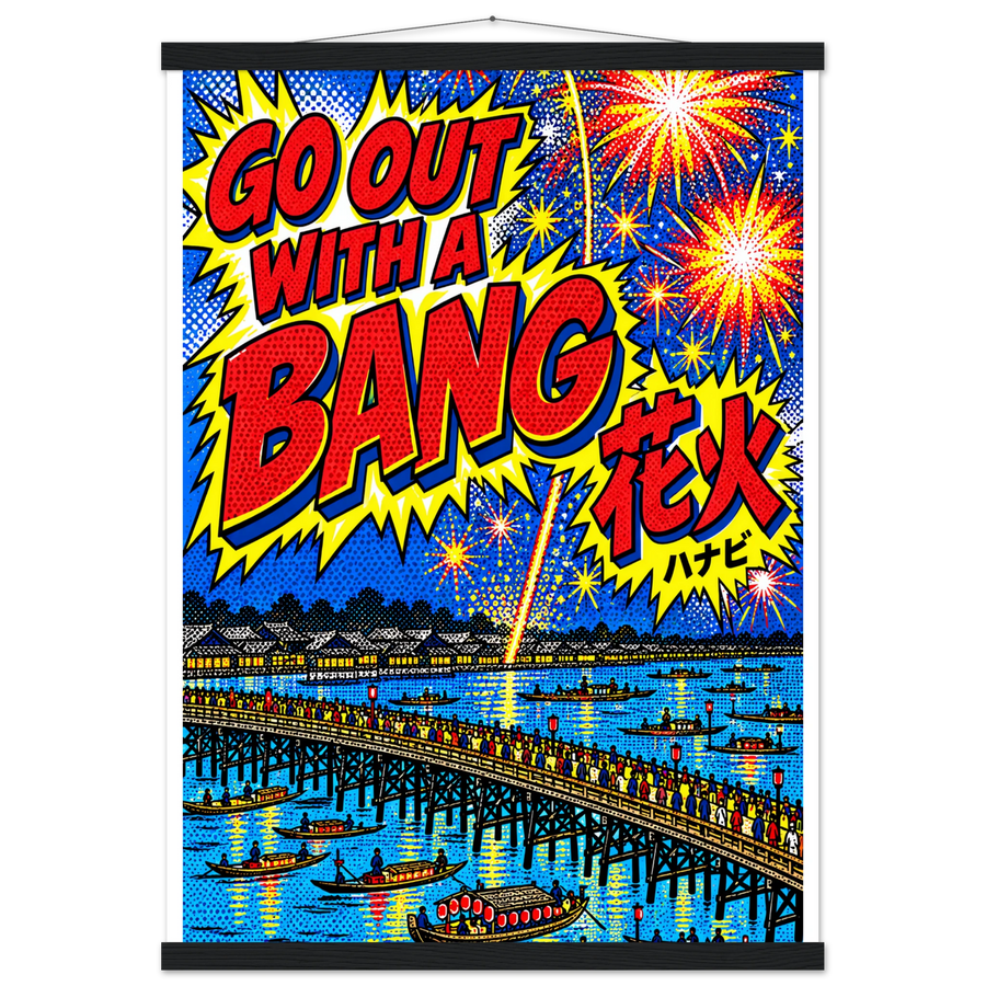 GO OUT WITH A BANG, magnetic hanger, black wall hanger