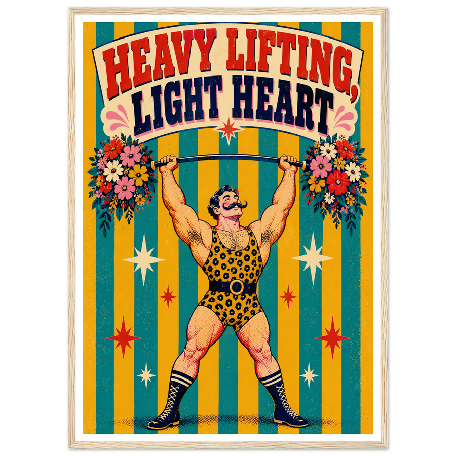 HEAVY LIFTING, LIGHT HEART, wooden frame, wood frame