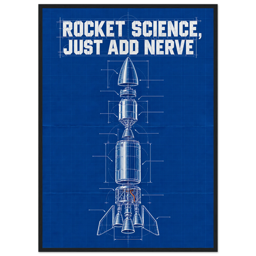 ROCKET SCIENCE, JUST ADD NERVE, wooden frame, black frame