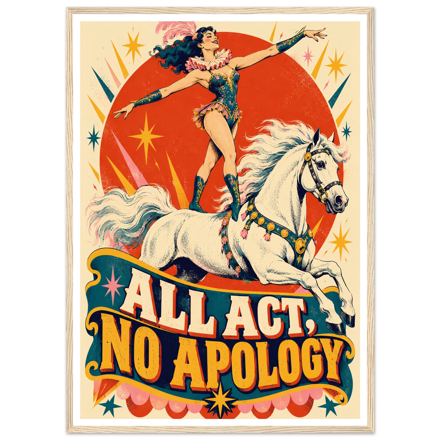 ALL ACT, NO APOLOGY, wooden frame, wood frame