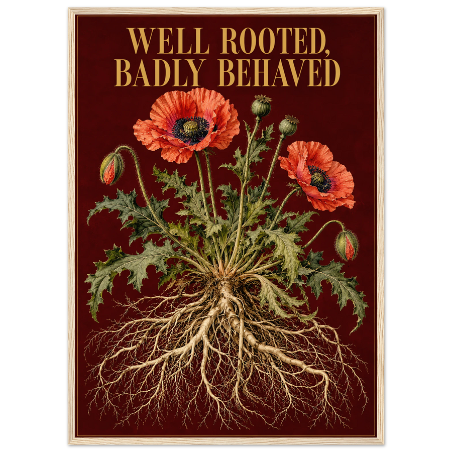 WELL ROOTED, BADLY BEHAVED, wooden frame, wood frame