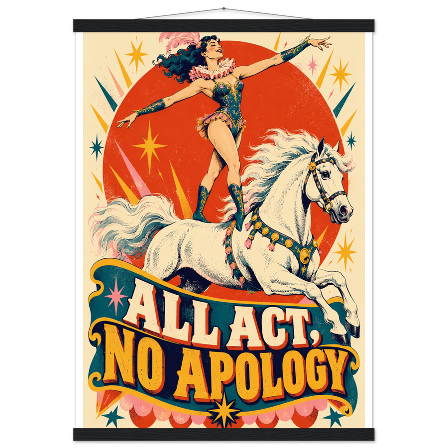 ALL ACT, NO APOLOGY, magnetic hanger, black wall hanger