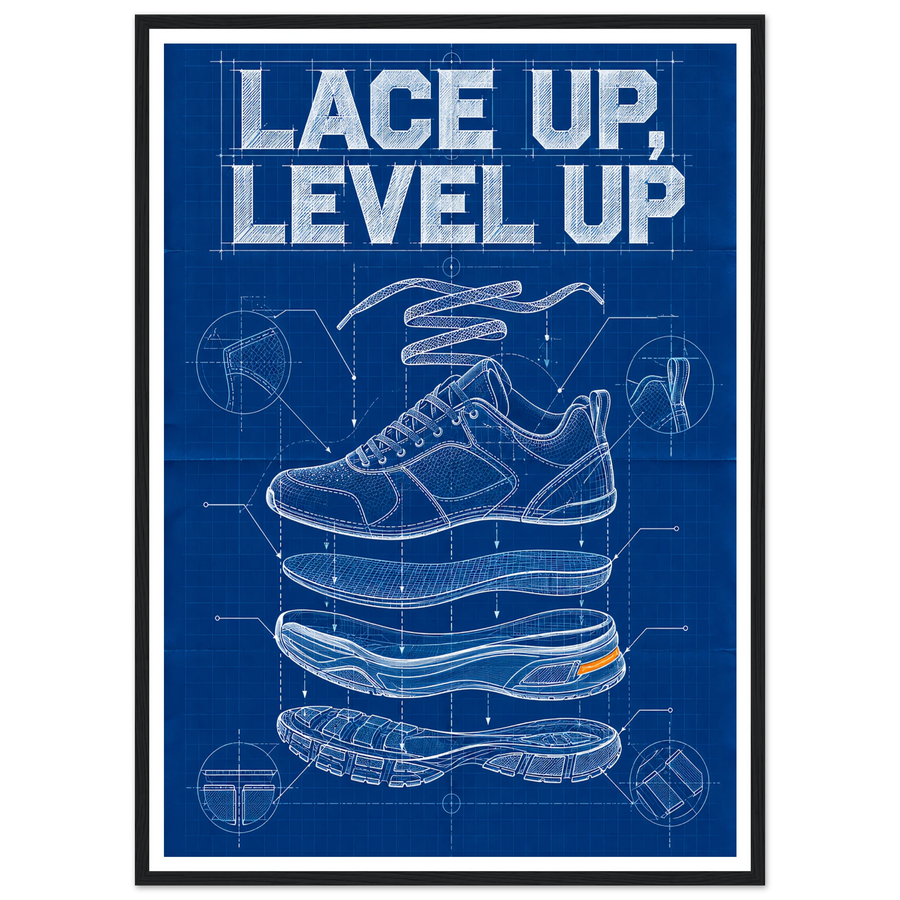 LACE UP, LEVEL UP, wooden frame, black frame