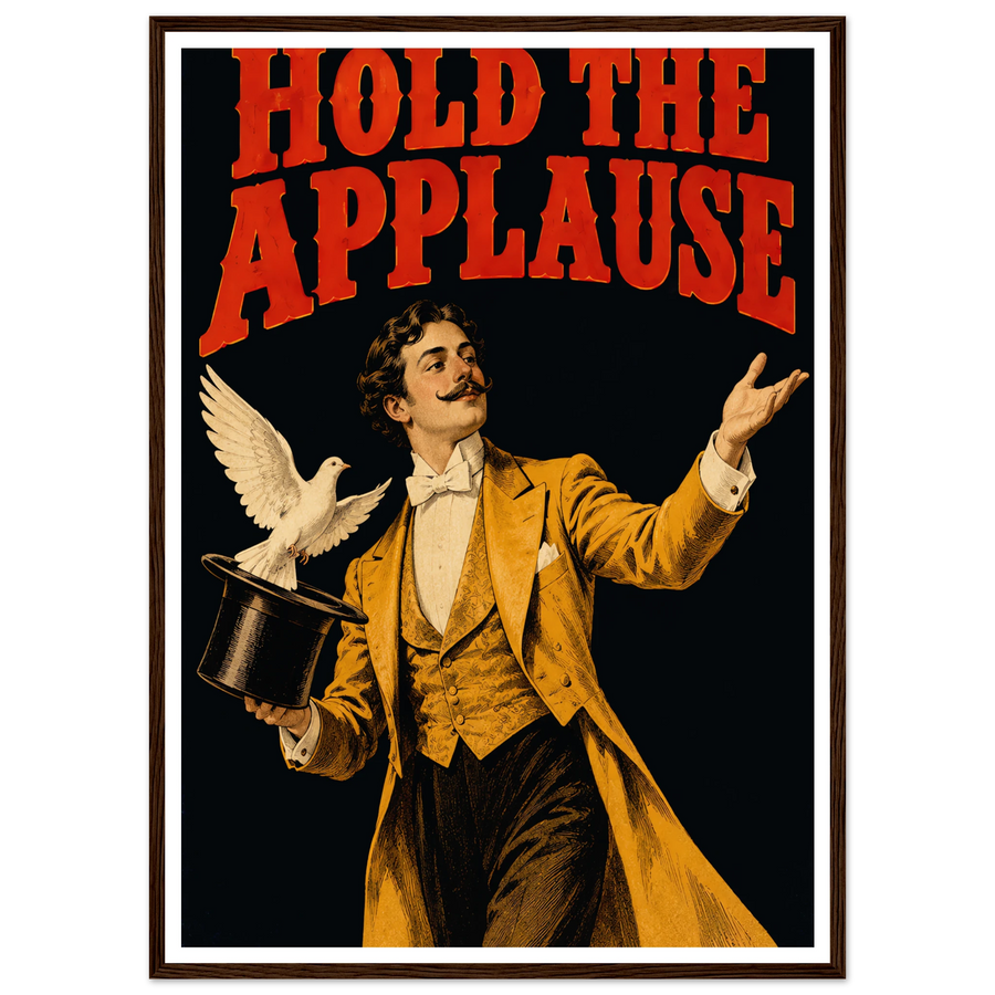 HOLD THE APPLAUSE, wooden frame, dark wood frame